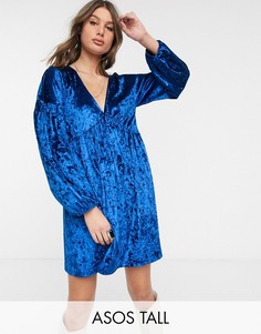 Свободное бархатное платье с длинными рукавами ASOS DESIGN Tall-Красный