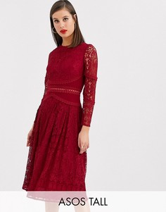 Кружевное платье для выпускного с длинными рукавами ASOS DESIGN TALL-Синий