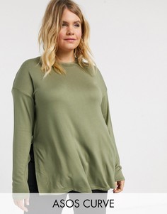 Длинный топ хаки ASOS DESIGN Curve-Зеленый