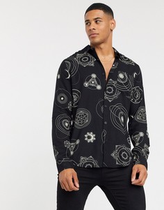 Черная рубашка с длинными рукавами и принтом New Look-Черный