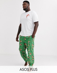 Пижамная футболка и брюки с принтом ASOS DESIGN Plus-Зеленый