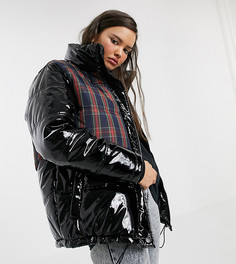 Блестящая дутая куртка со вставками в клетку Reclaimed Vintage inspired-Мульти