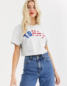 Футболка с логотипом-флагом Tommy Jeans-Серый