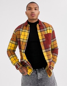 Рубашка в клетку горчичного цвета с вельветовым воротником Topman-Желтый