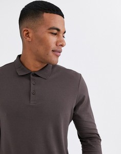 Коричневое трикотажное поло из органического хлопка с длинными рукавами ASOS DESIGN-Коричневый