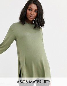 Фактурный удлиненный топ цвета хаки с длинными рукавами ASOS DESIGN Maternity-Зеленый