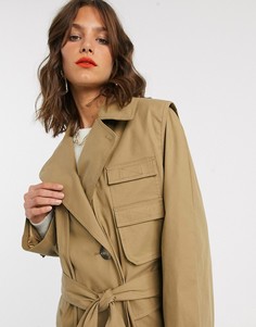 Бежевый тренч в стиле милитари ASOS DESIGN