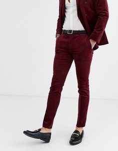 Вельветовые бордовые брюки супероблегающего кроя Topman-Красный