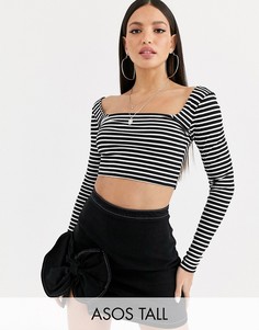 Короткий лонгслив в полоску с квадратным вырезом ASOS DESIGN Tall-Мульти