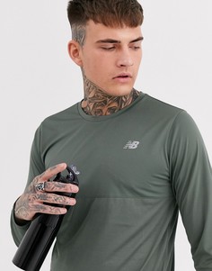 Лонгслив цвета хаки в стиле колор блок New Balance Running-Зеленый