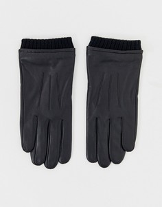 Черные кожаные перчатки с манжетами для сенсорных гаджетов Barneys Original-Черный