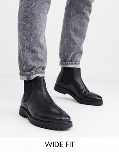 Черные кожаные ботинки челси на массивной подошве Dune wide fit-Черный