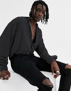 Oversize-рубашка в горошек с заниженной линией плеч ASOS DESIGN-Черный