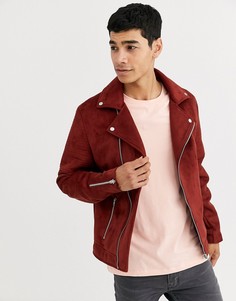 Бордовая байкерская куртка из искусственной замши ASOS DESIGN-Красный