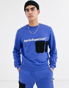 Синий свитшот с логотипом и карманом Aprex Supersoft