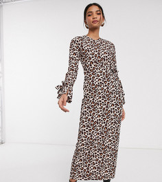 Платье макси с длинными рукавами, запахом и леопардовым принтом Verona-Светло-бежевый
