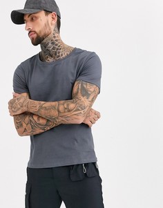Черная выбеленная футболка с овальным вырезом ASOS DESIGN-Серый