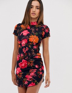 Красно-синее платье мини с цветочным принтом AX Paris-Темно-синий