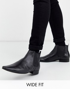 Черные кожаные ботинки челси для широкой стопы Kurt Geiger-Черный