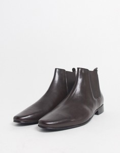 Коричневые кожаные ботинки челси для широкой стопы Kurt Geiger-Коричневый