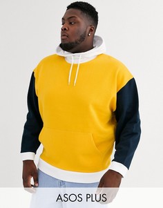 Oversize-худи в стиле колор блок темно-синего/желтого/белого цвета ASOS DESIGN Plus-Темно-синий