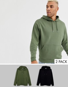 2 oversize-худи хаки/черного цвета ASOS DESIGN-Мульти