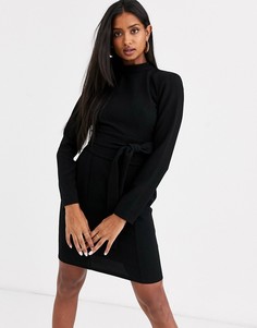 Платье мини с длинными рукавами и поясом оби ASOS DESIGN-Черный