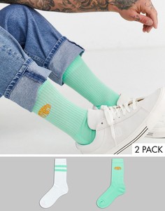 2 пары зеленых носков в спортивном стиле с надписью ASOS DESIGN-Мульти