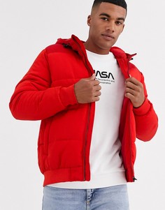 Красная дутая куртка с капюшоном Only & Sons-Красный