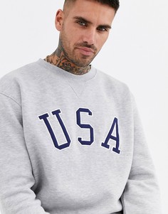 Серый свитшот с надписью \U.S.A\" New Look