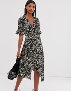 Платье мини с оборками на рукавах и асимметричным краем AX Paris-Мульти