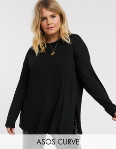 Черный удлиненный топ из фактурного трикотажа ASOS DESIGN Curve