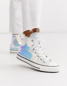 Высокие кеды с пайетками серебристого цвета Converse Chuck Taylor-Серебряный