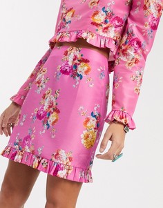 Розовая мини-юбка с цветочным принтом ASOS DESIGN-Розовый