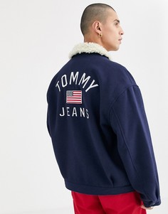 Темно-синяя куртка с меховым воротником Tommy Jeans-Темно-синий