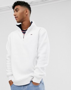 Белый флисовый свитшот с молнией и маленьким логотипом Tommy Jeans