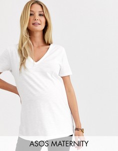 Белая футболка с V-образным вырезом ASOS DESIGN Maternity-Белый