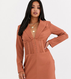 Розовое платье-пиджак с глубоким вырезом и сетчатыми вставками Missguided Petite-Розовый