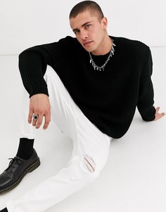 Черный свободный джемпер в рубчик ASOS DESIGN
