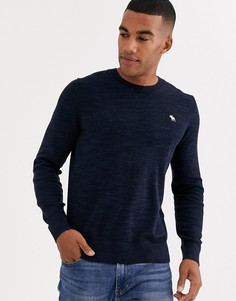 Темно-синий трикотажный джемпер с круглым вырезом и логотипом Abercrombie & Fitch core