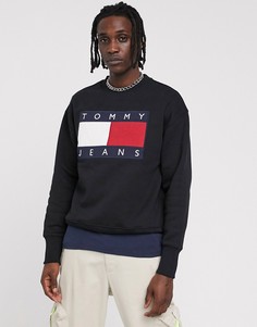 Черный свитшот классического кроя с большим логотипом-флагом на груди Tommy Jeans