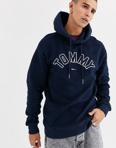 Худи темно-синего цвета с крупным логотипом на груди Tommy Jeans-Темно-синий