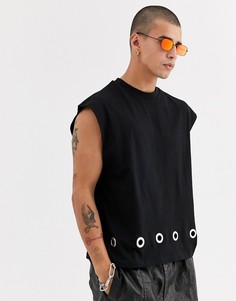 Короткая oversize-футболка без рукавов с люверсами ASOS DESIGN-Черный