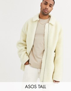 Светло-бежевая куртка Харрингтон из искусственного меха ASOS DESIGN Tall-Кремовый