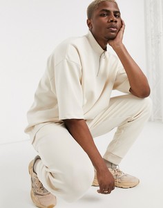 Бежевая свободная футболка с высоким воротом на молнии ASOS DESIGN-Бежевый