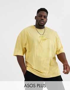 Oversize-футболка с принтом тай-дай и вышитым логотипом \Dark Future\" ASOS DESIGN Plus-Желтый