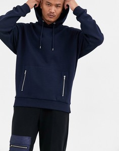 Темно-синий oversize-худи с карманами на молнии ASOS DESIGN