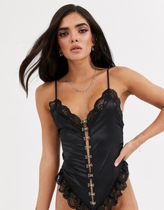 Атласное боди с застежкой на крючки ASOS DESIGN Luna-Черный