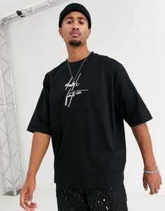Удлиненная oversize-рубашка из плотного трикотажа с принтом ASOS DESIGN-Черный