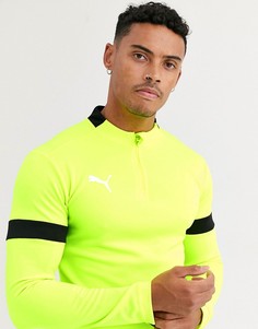 Неоново-желтый свитшот с воротом на молнии и контрастными вставками Puma Football